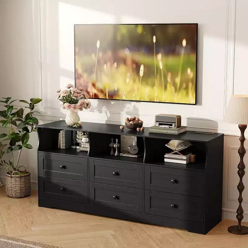 6 Drawer Dresser for Bedroom, 62.9in Slim Wooden Chest of Drawers with Open Shelf, Skinny Dresser for Nursery, Apartment, Closet Organization 9