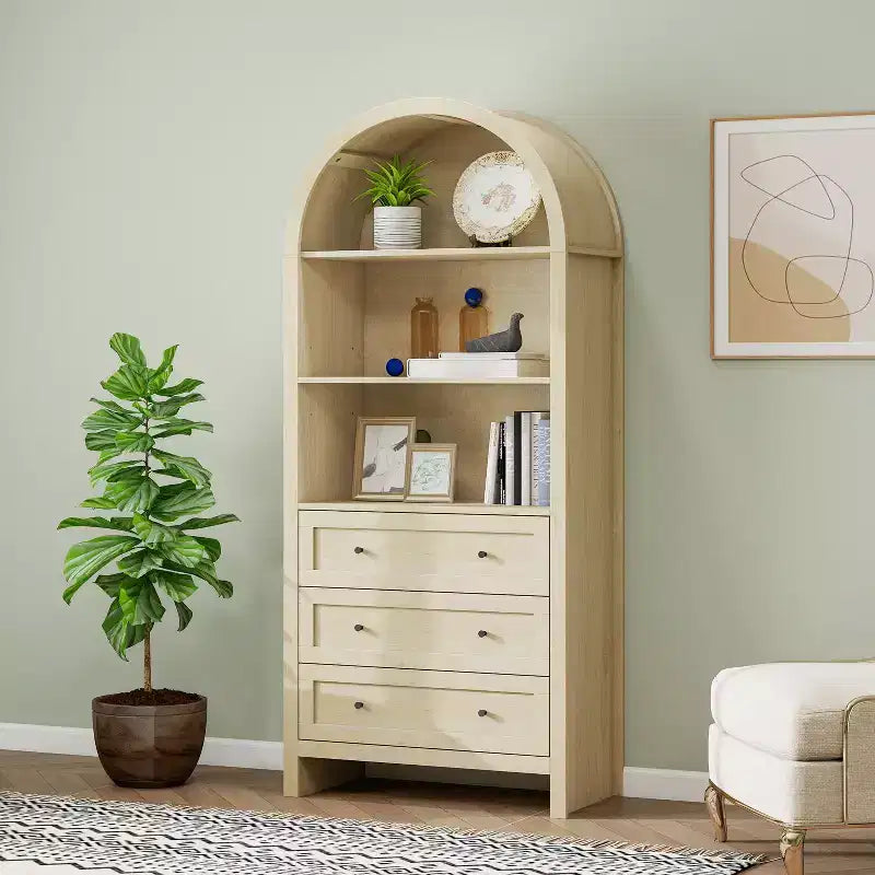 70.2in Tall Arched Storage Display Cabinet, Kitchen Pantry with Adjustable Shelves, Versatile Cupboard for Dining Room Living Room