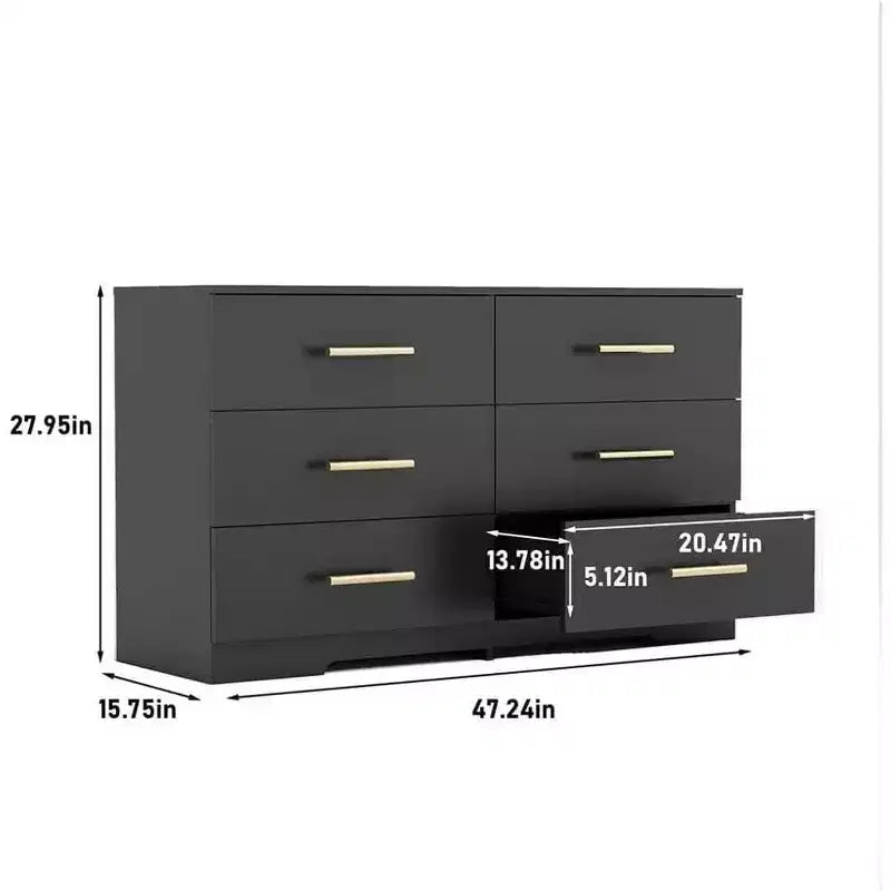 Black color Large 6 drawers chest of drawer dressers table with golden handle 3