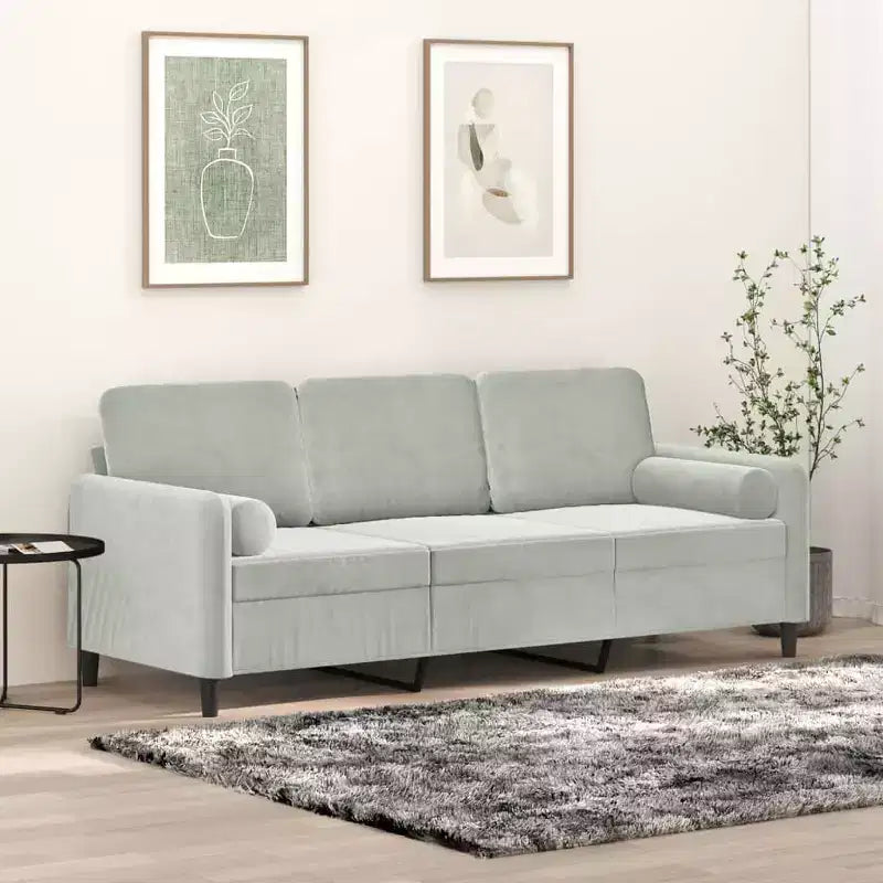 vidaXL Divano a 3 Posti con Cuscini Grigio Chiaro 70,9 Velluto