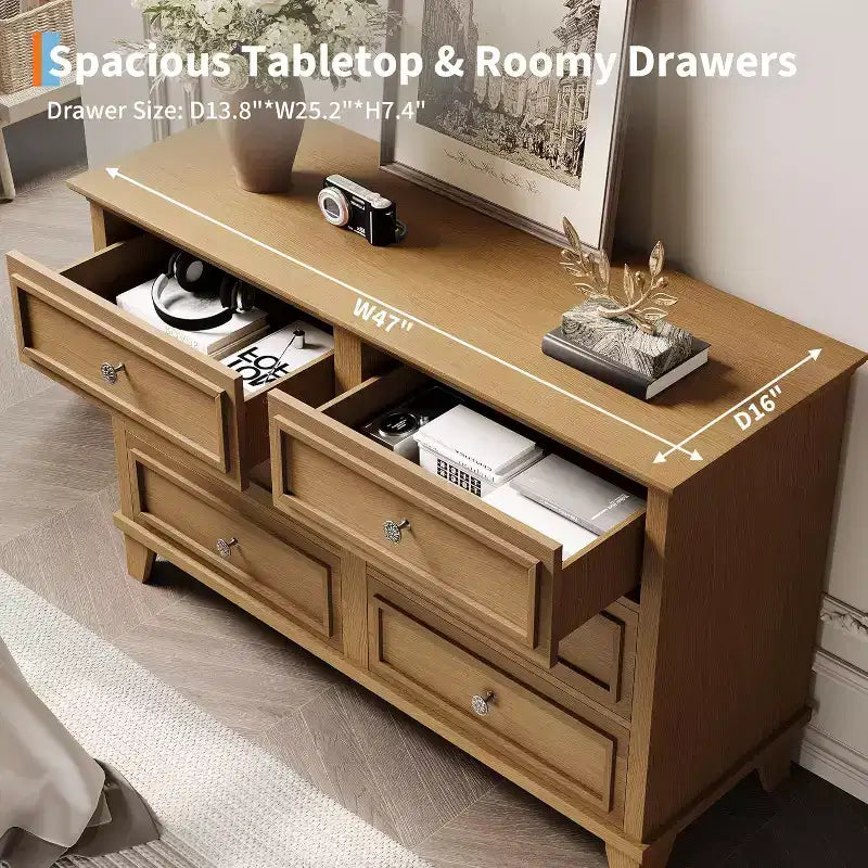 6 Drawer Dresser, Wooden Storage Chest of Drawers, Large Wide Dresser TV Stand, Modern Drawer Organizer for Bedroom, Living Room, Hallway, Entryway 12