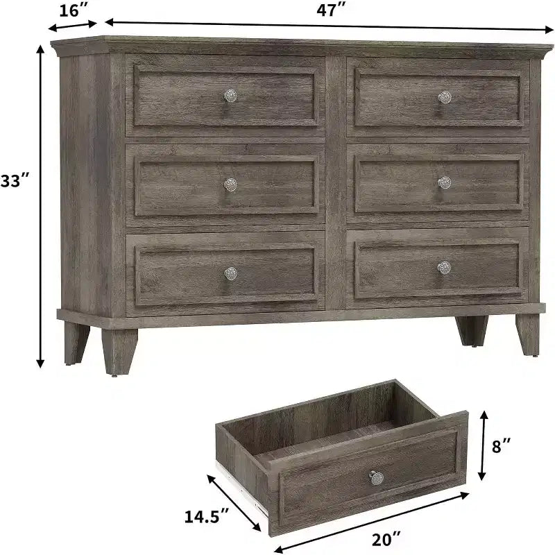 6 Drawer Dresser, Wooden Storage Chest of Drawers, Large Wide Dresser TV Stand, Modern Drawer Organizer for Bedroom, Living Room, Hallway, Entryway 15