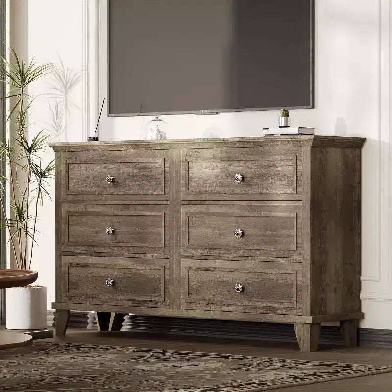 6 Drawer Dresser, Wooden Storage Chest of Drawers, Large Wide Dresser TV Stand, Modern Drawer Organizer for Bedroom, Living Room, Hallway, Entryway 16