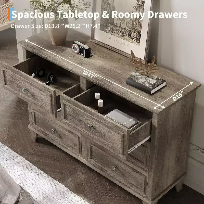 6 Drawer Dresser, Wooden Storage Chest of Drawers, Large Wide Dresser TV Stand, Modern Drawer Organizer for Bedroom, Living Room, Hallway, Entryway 20