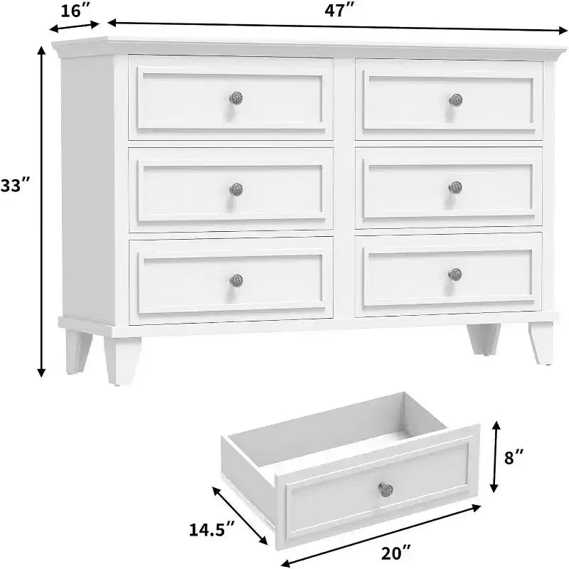 6 Drawer Dresser, Wooden Storage Chest of Drawers, Large Wide Dresser TV Stand, Modern Drawer Organizer for Bedroom, Living Room, Hallway, Entryway 22