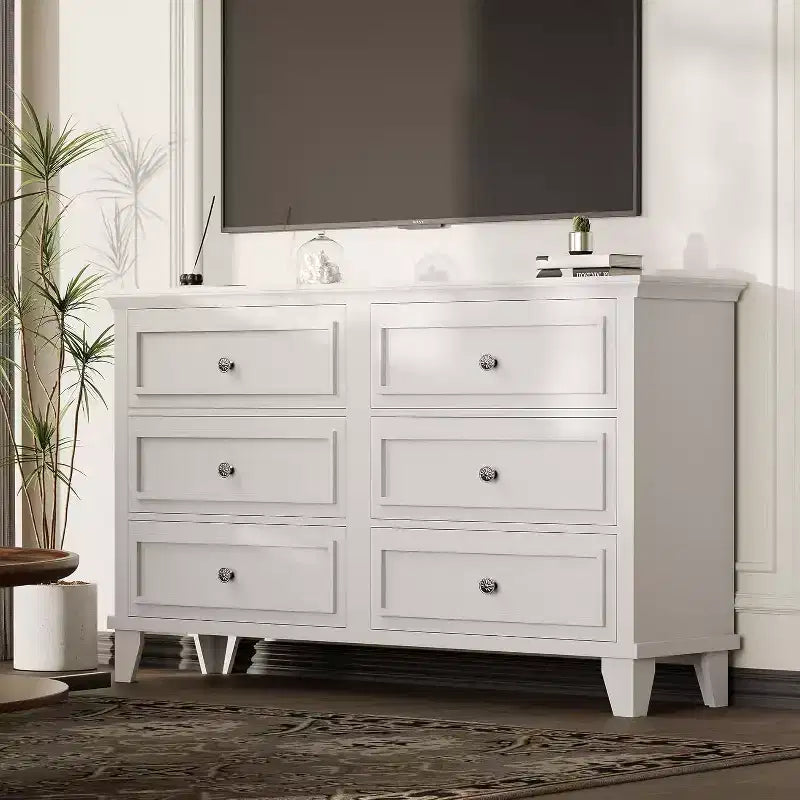 6 Drawer Dresser, Wooden Storage Chest of Drawers, Large Wide Dresser TV Stand, Modern Drawer Organizer for Bedroom, Living Room, Hallway, Entryway 23