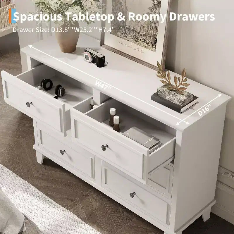 6 Drawer Dresser, Wooden Storage Chest of Drawers, Large Wide Dresser TV Stand, Modern Drawer Organizer for Bedroom, Living Room, Hallway, Entryway 24