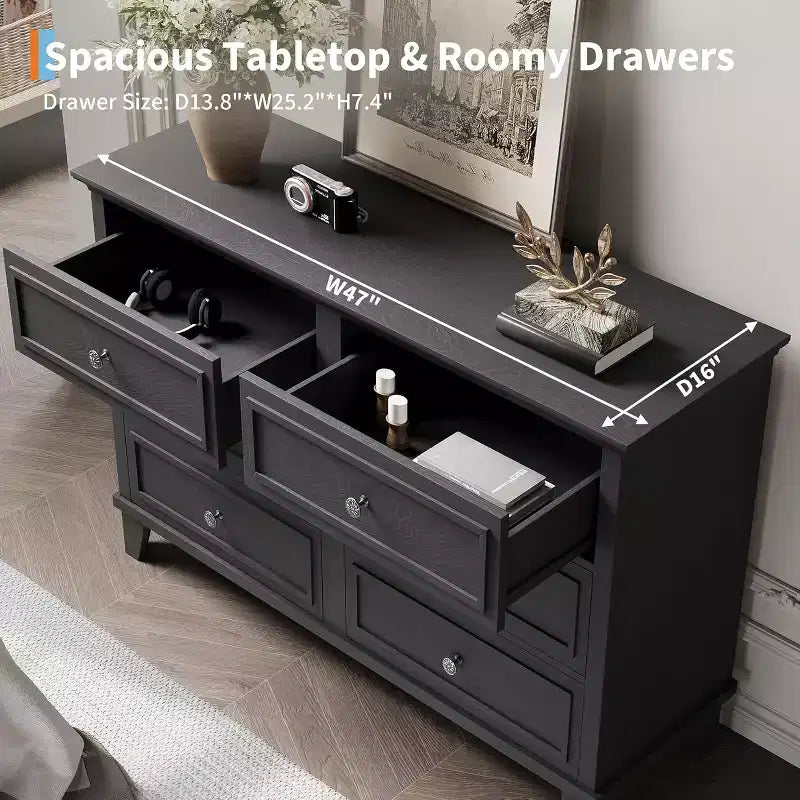 6 Drawer Dresser, Wooden Storage Chest of Drawers, Large Wide Dresser TV Stand, Modern Drawer Organizer for Bedroom, Living Room, Hallway, Entryway 4