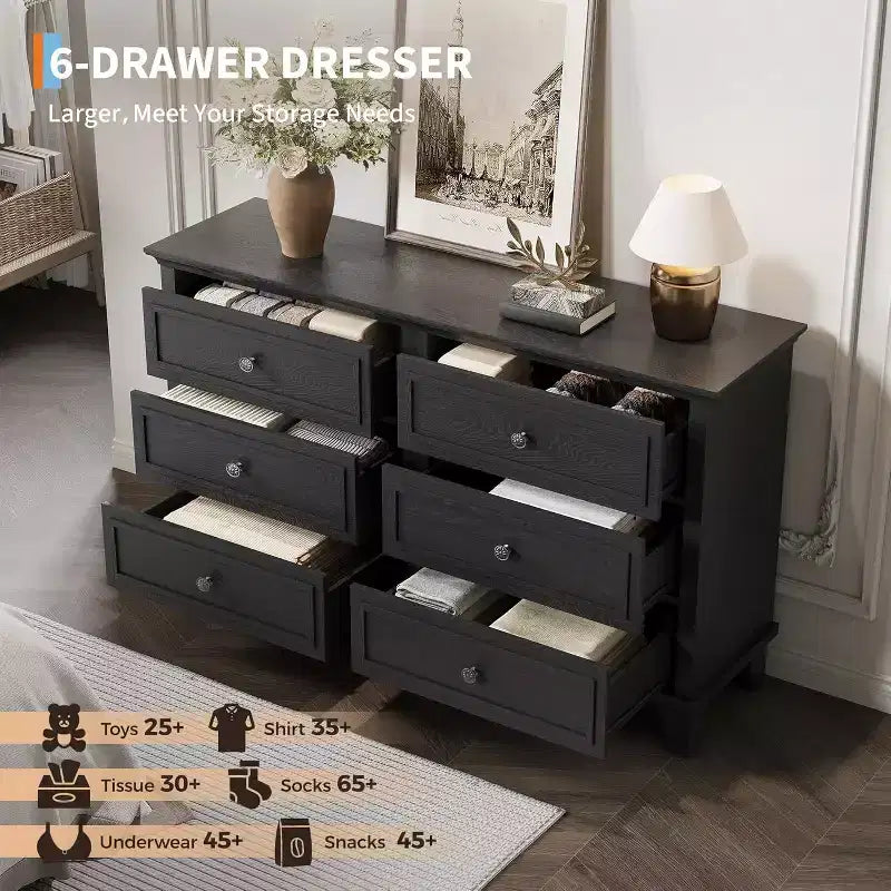 6 Drawer Dresser, Wooden Storage Chest of Drawers, Large Wide Dresser TV Stand, Modern Drawer Organizer for Bedroom, Living Room, Hallway, Entryway 5