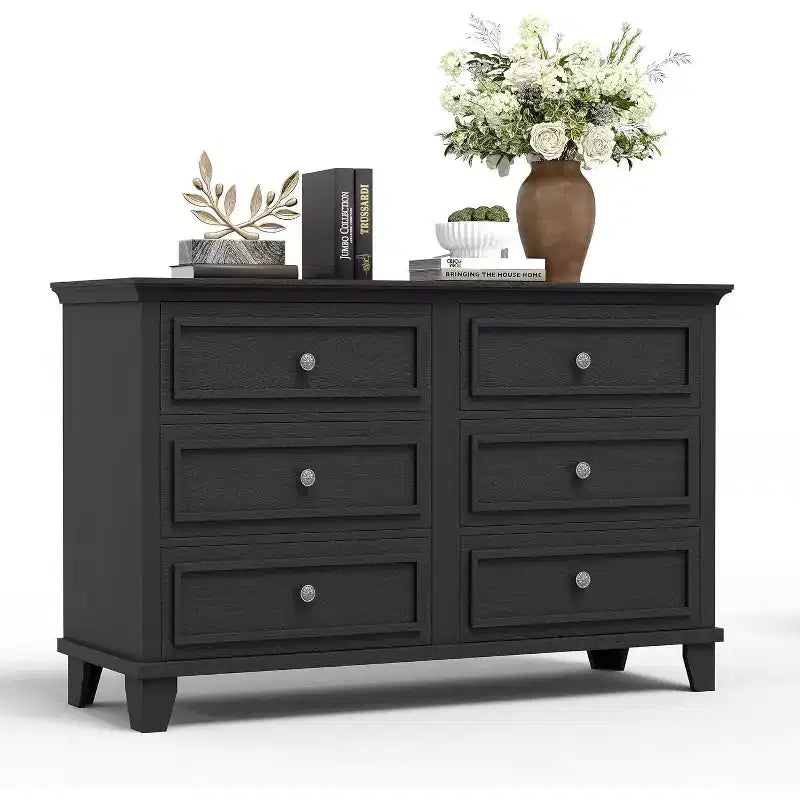 6 Drawer Dresser, Wooden Storage Chest of Drawers, Large Wide Dresser TV Stand, Modern Drawer Organizer for Bedroom, Living Room, Hallway, Entryway 6