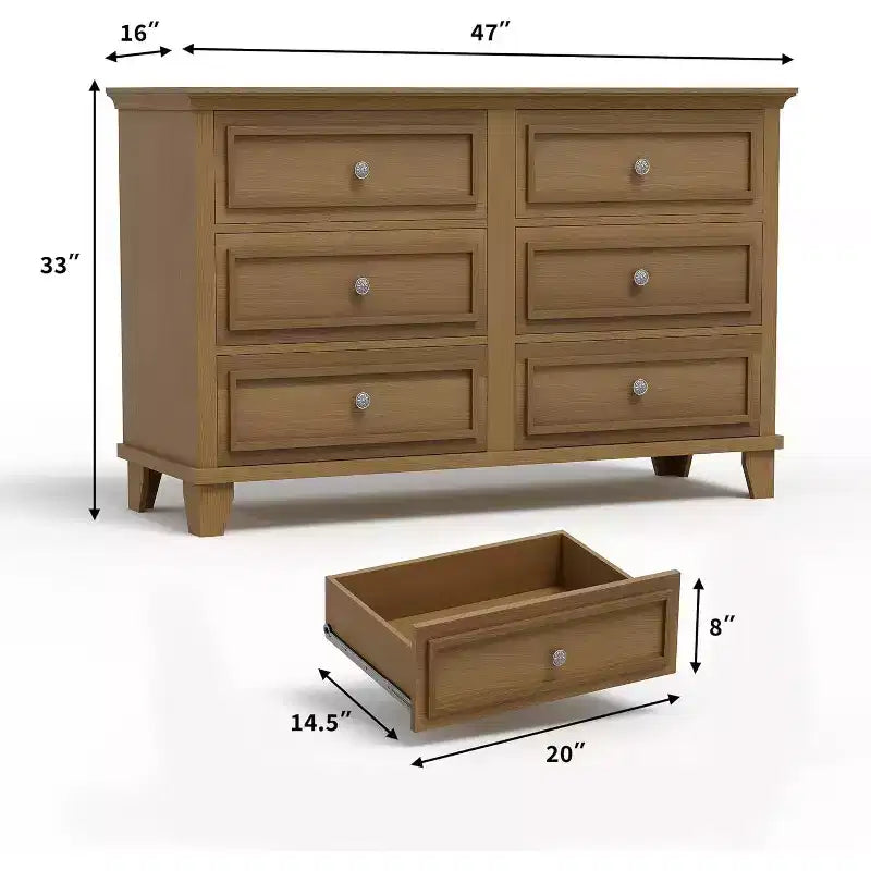6 Drawer Dresser, Wooden Storage Chest of Drawers, Large Wide Dresser TV Stand, Modern Drawer Organizer for Bedroom, Living Room, Hallway, Entryway 8