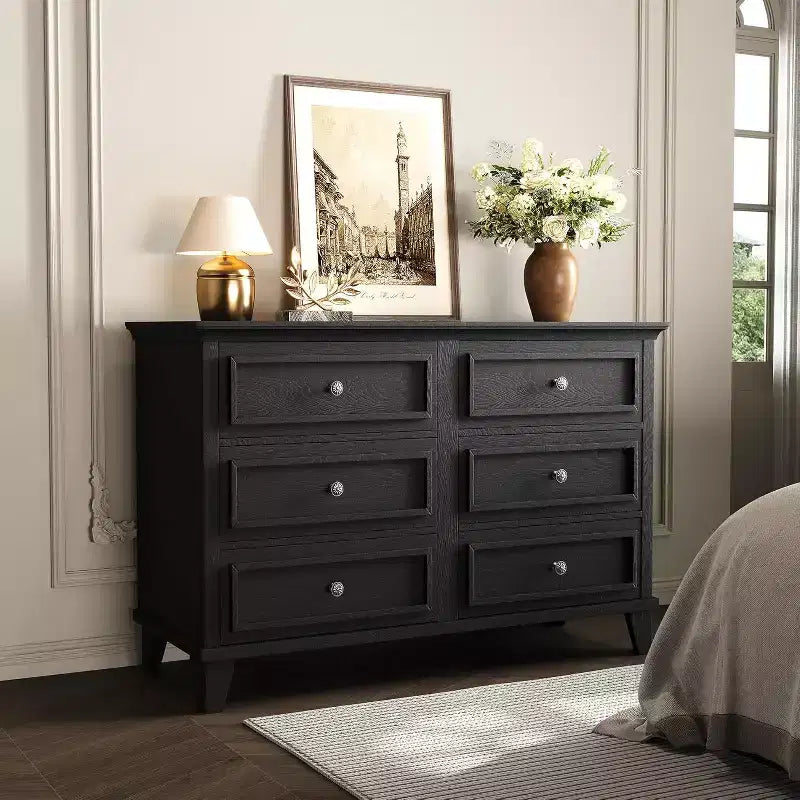 6 Drawer Dresser, Wooden Storage Chest of Drawers, Large Wide Dresser TV Stand, Modern Drawer Organizer for Bedroom, Living Room, Hallway, Entryway