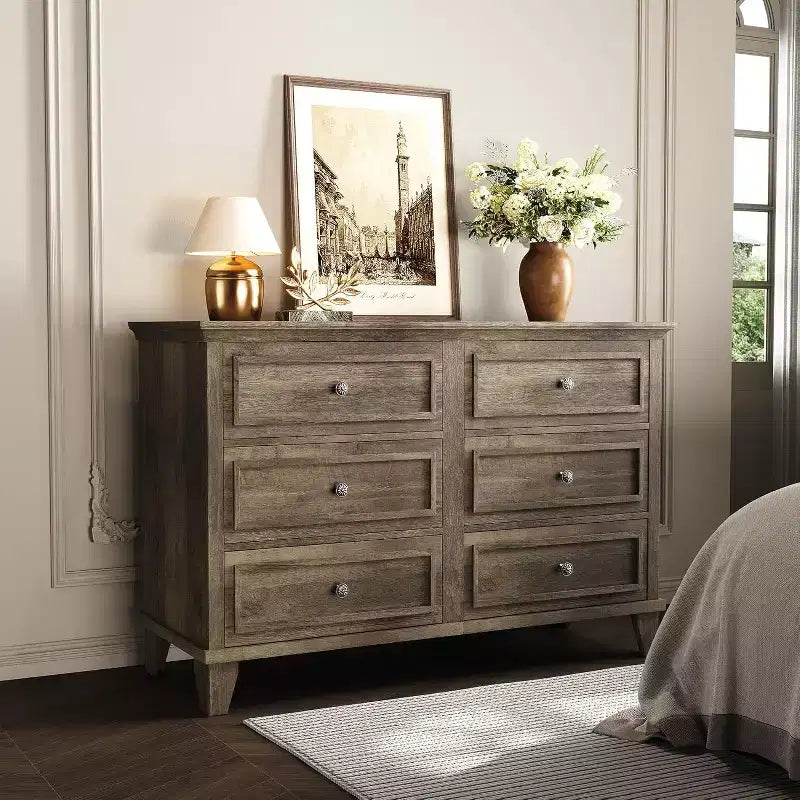 6 Drawer Dresser, Wooden Storage Chest of Drawers, Large Wide Dresser TV Stand, Modern Drawer Organizer for Bedroom, Living Room, Hallway, Entryway 14
