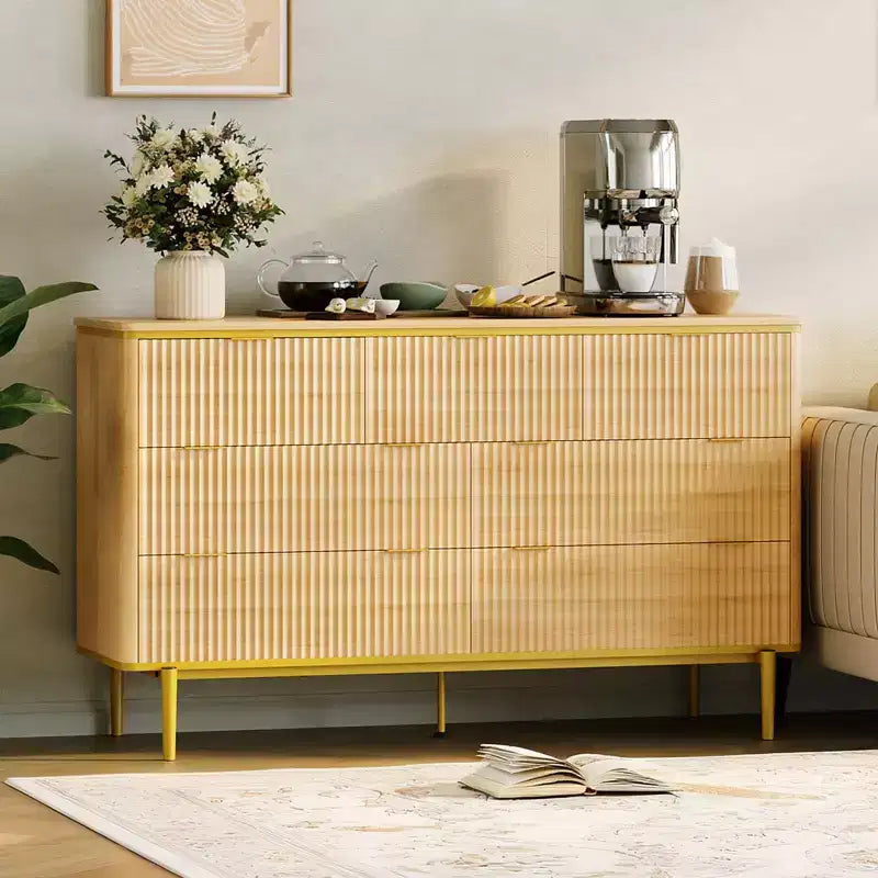 7 Drawers Dresser for Bedroom, 54in Wide Fluted Chest of Drawers Dresser Wood Storage Cabinet Curved Design TV Stand with Gold Metal Handles 3