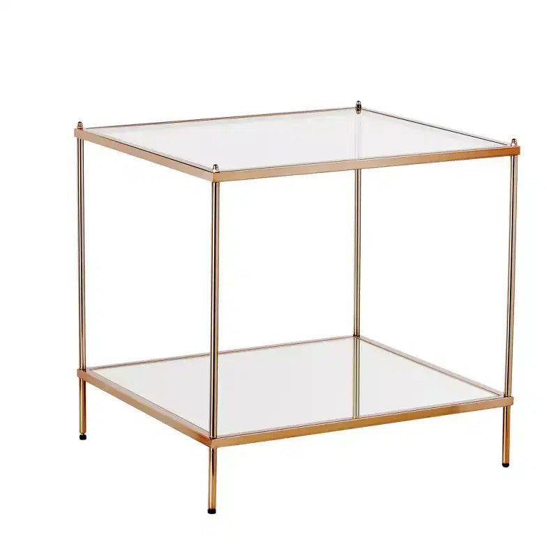 HomeRoots 22 Clear And Gold Glass And Iron Square End Table With Shelf