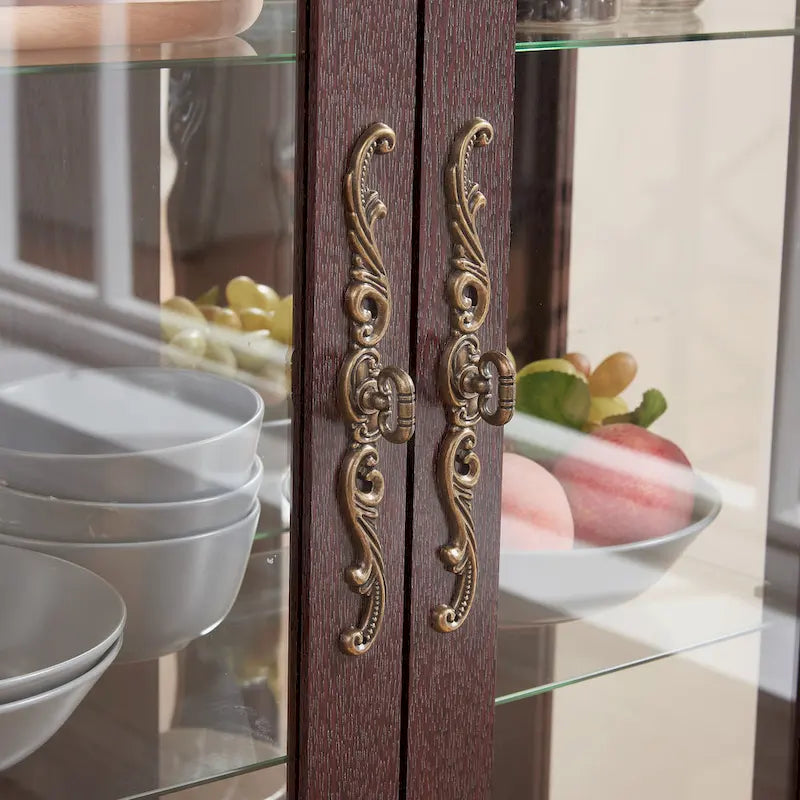 Lighted Glass Cabinet Curio Display Cabinet with Adjustable Glass Shelves 2 Doors and 1 drawer, Glass Wine Cabinet 23