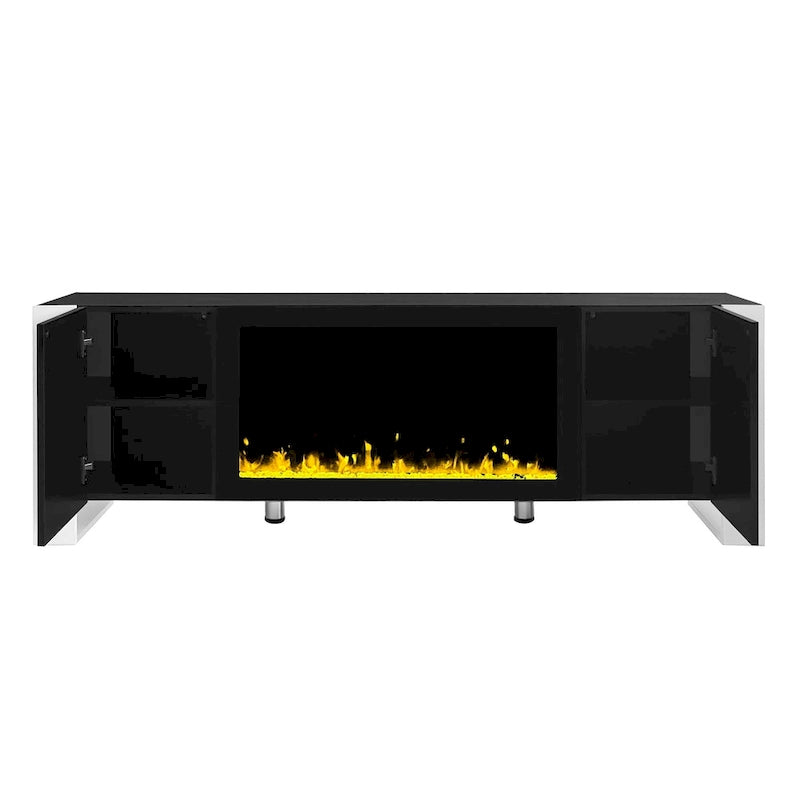 Black Modern 68.1 Fireplace TV Stand with 2 Large Cabinets for TVs Up to 78 9