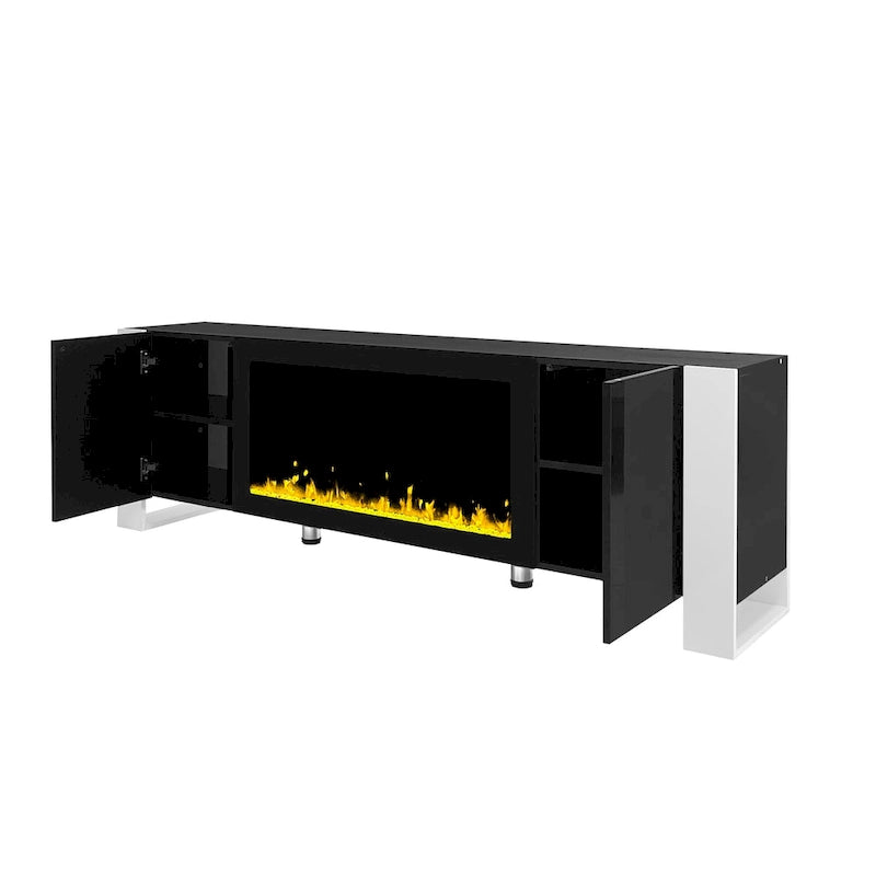Black Modern 68.1 Fireplace TV Stand with 2 Large Cabinets for TVs Up to 78 11