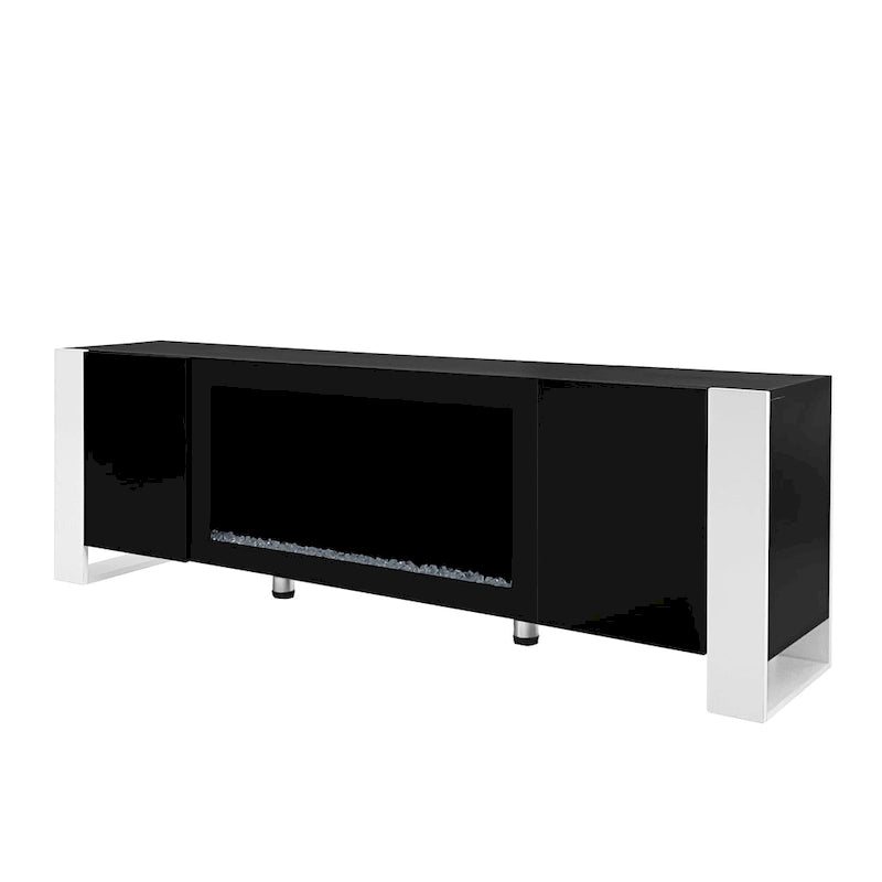 Black Modern 68.1 Fireplace TV Stand with 2 Large Cabinets for TVs Up to 78 14