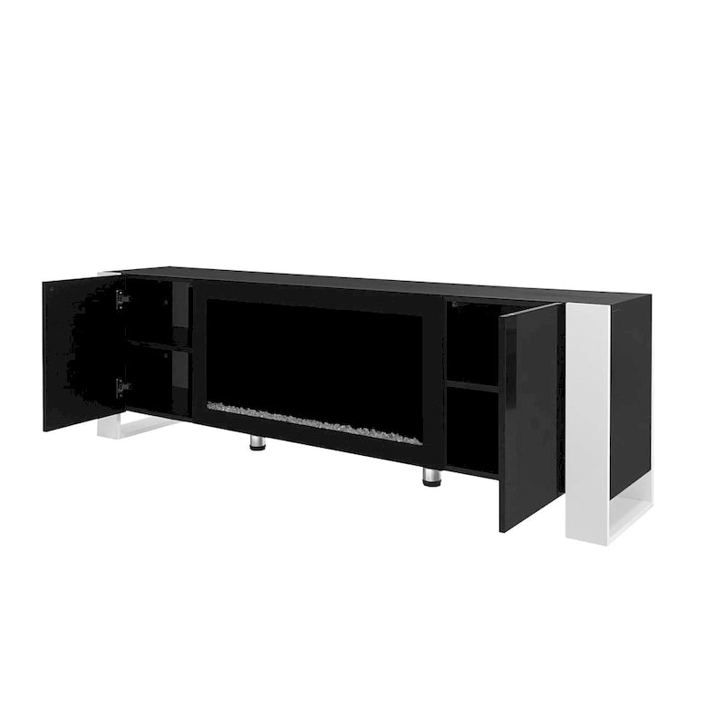 Black Modern 68.1 Fireplace TV Stand with 2 Large Cabinets for TVs Up to 78 15
