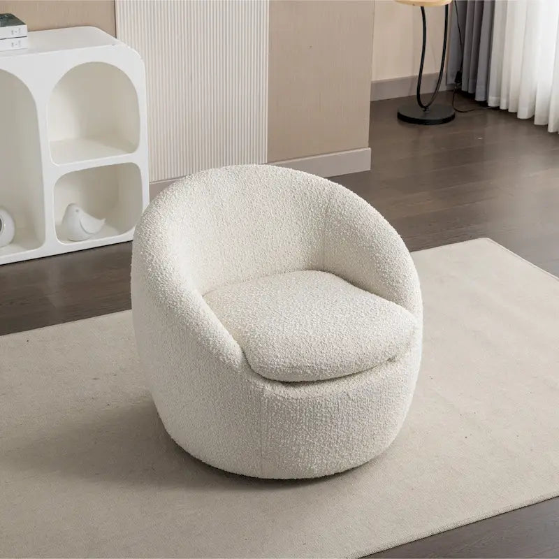 Poltrona a botte rivestita in bouclé con base girevole, 31 4