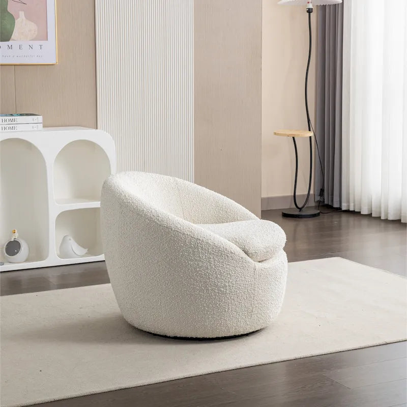 Poltrona a botte rivestita in bouclé con base girevole, 31 6