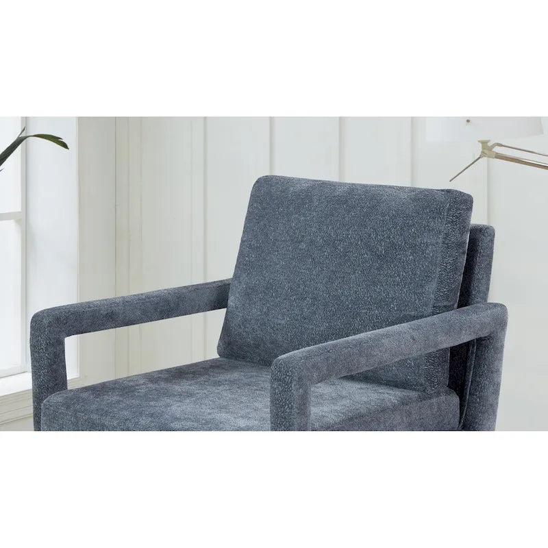 Poltrona imbottita in ciniglia blu 25.98 con cuscino morbido 15