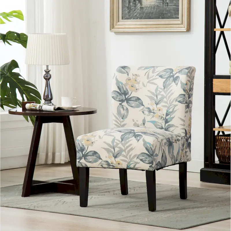 Blue Leaves 29.13 Upholstered Accent Chair with Wood Legs 12