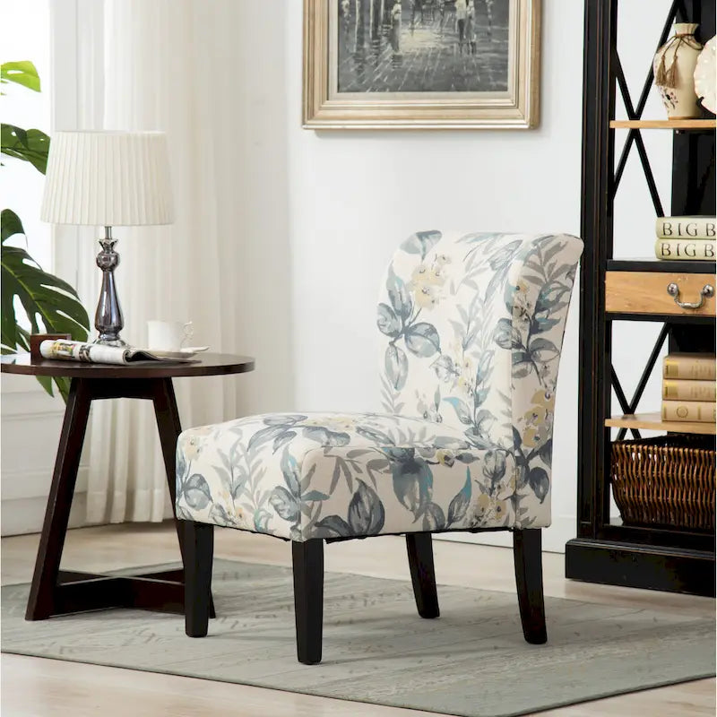 Blue Leaves 29.13 Upholstered Accent Chair with Wood Legs