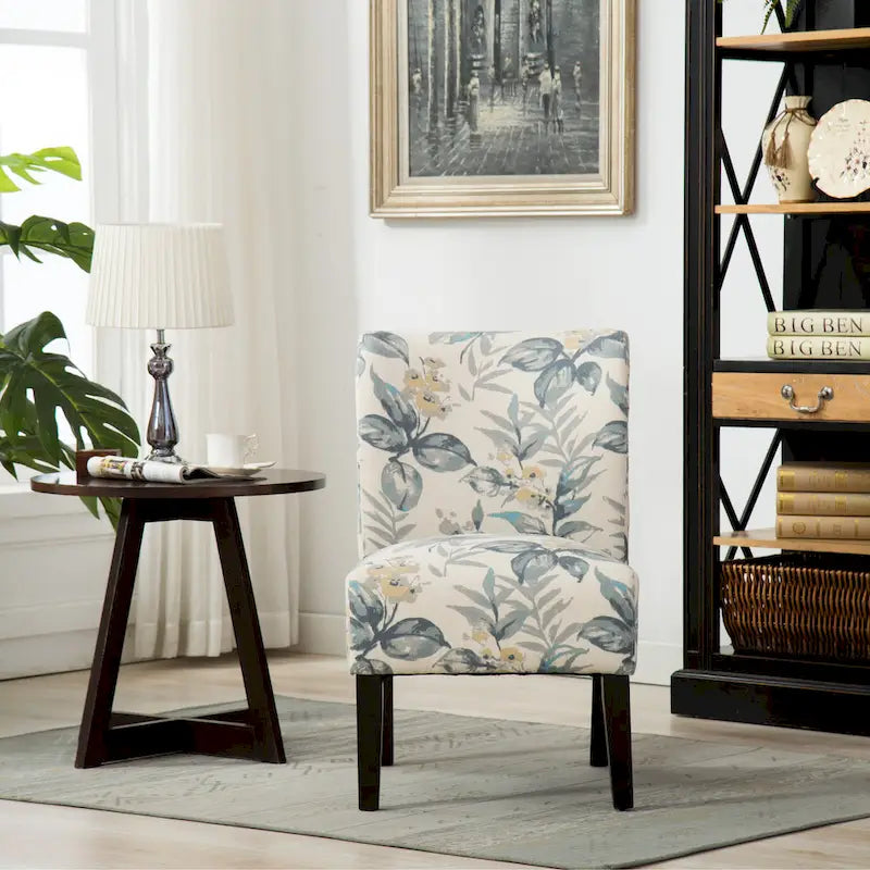 Blue Leaves 29.13 Upholstered Accent Chair with Wood Legs 4