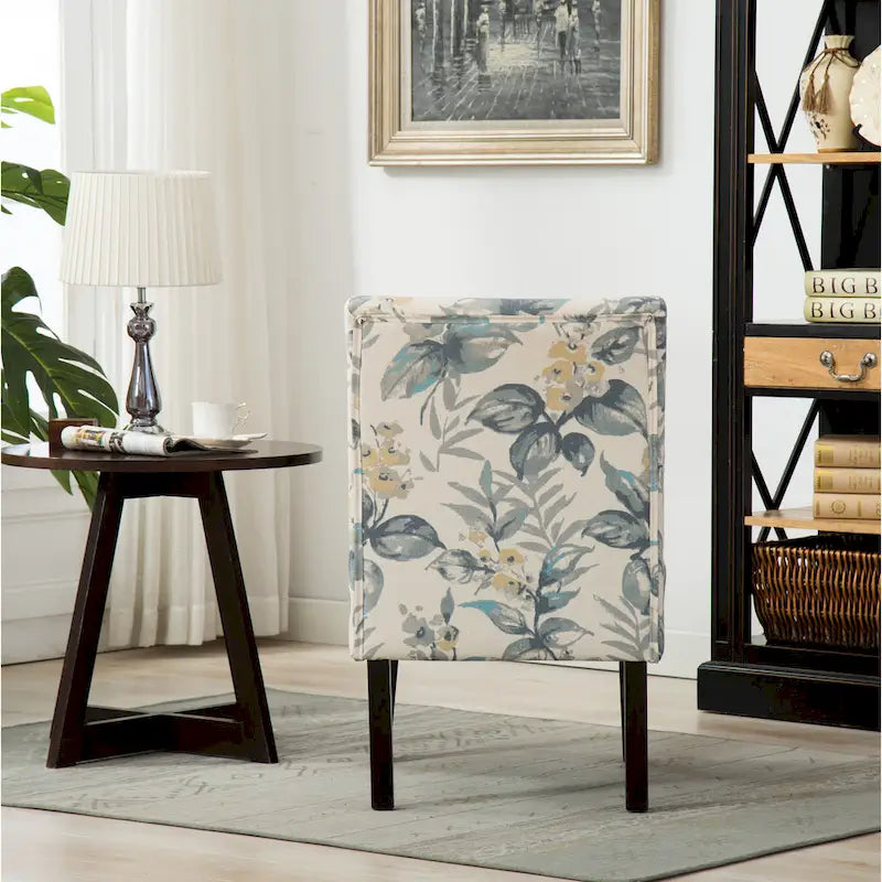 Blue Leaves 29.13 Upholstered Accent Chair with Wood Legs 5