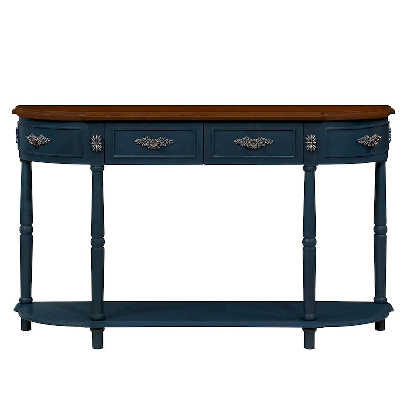 52 inch Circular Half Moon Sofa Table with Open Shelf and 2 Drawers 6