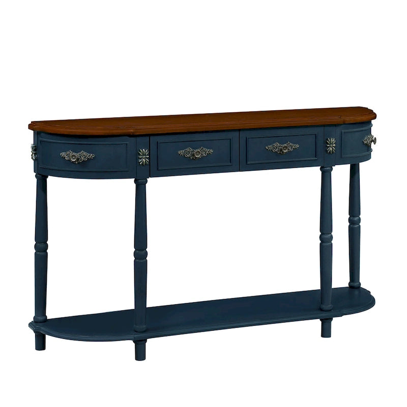 52 inch Circular Half Moon Sofa Table with Open Shelf and 2 Drawers 7