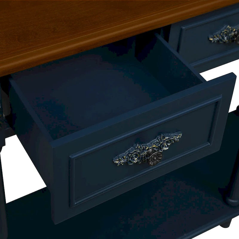 52 inch Circular Half Moon Sofa Table with Open Shelf and 2 Drawers 8