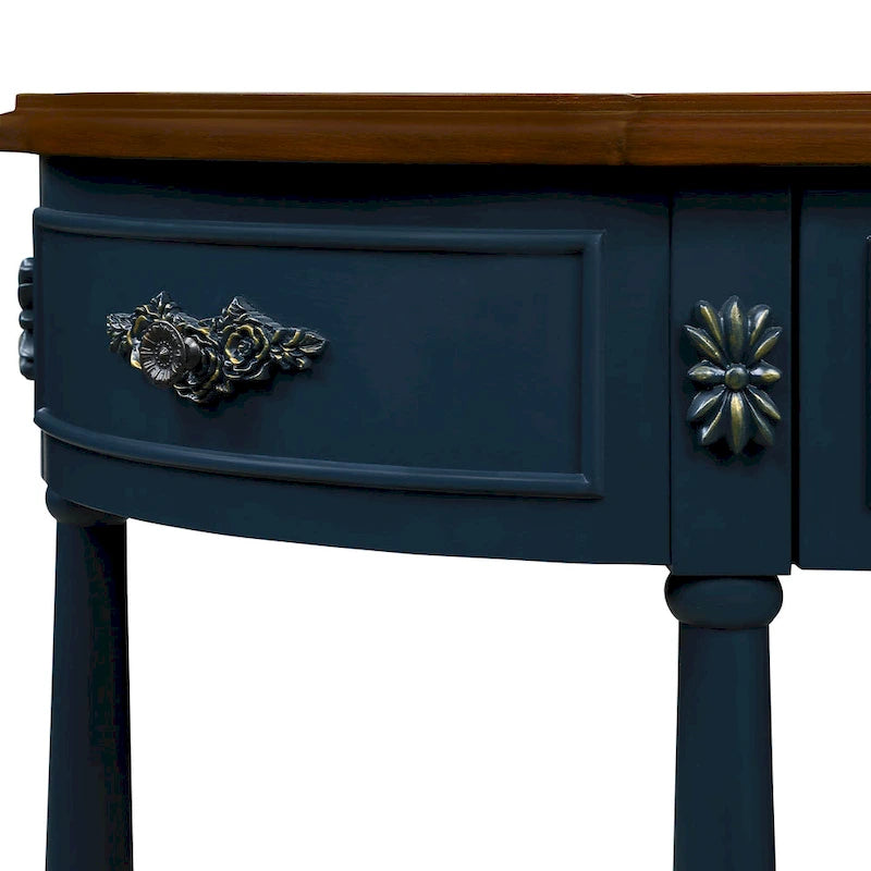 52 inch Circular Half Moon Sofa Table with Open Shelf and 2 Drawers 9