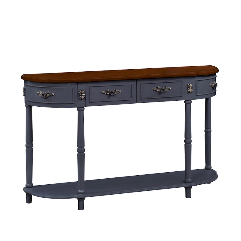 52 inch Circular Half Moon Sofa Table with Open Shelf and 2 Drawers 15