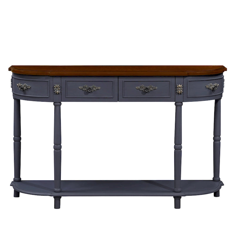 52 inch Circular Half Moon Sofa Table with Open Shelf and 2 Drawers 16