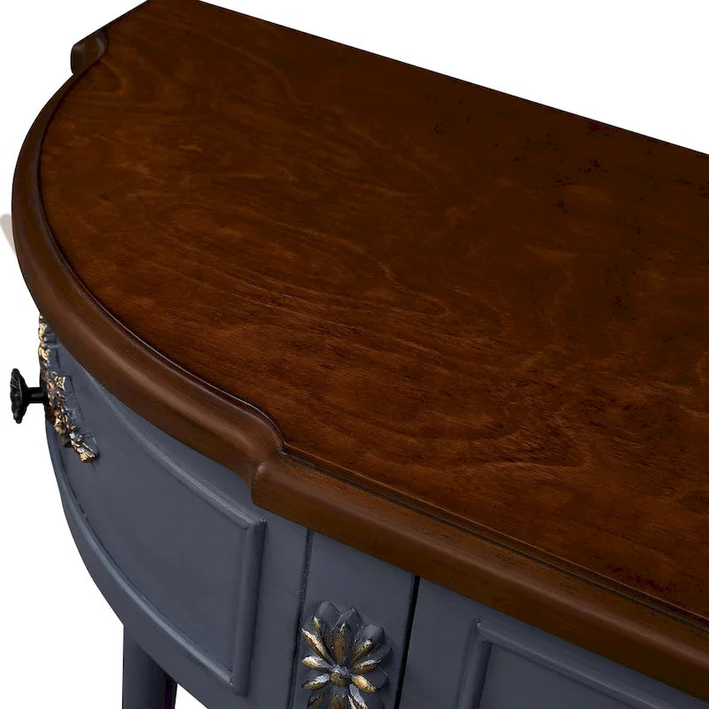 52 inch Circular Half Moon Sofa Table with Open Shelf and 2 Drawers 17