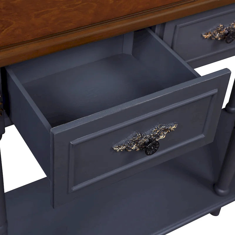 52 inch Circular Half Moon Sofa Table with Open Shelf and 2 Drawers 18