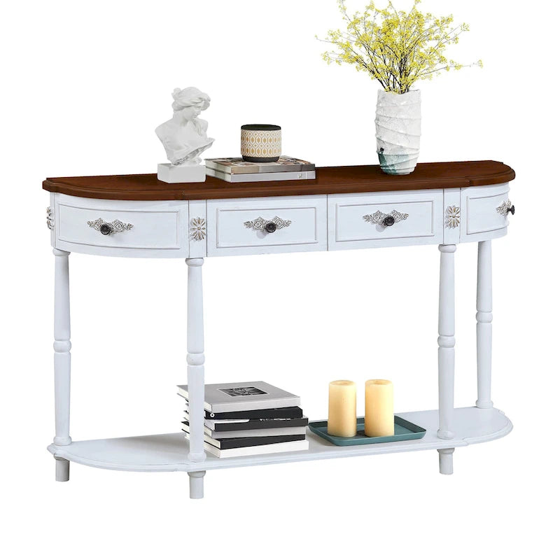 52 inch Circular Half Moon Sofa Table with Open Shelf and 2 Drawers 21