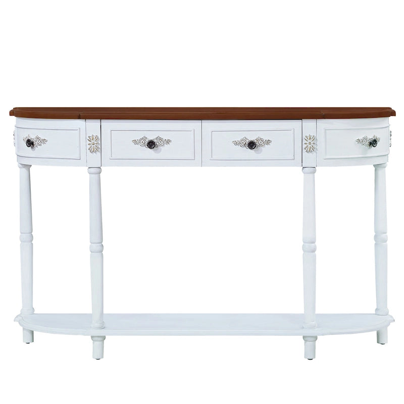 52 inch Circular Half Moon Sofa Table with Open Shelf and 2 Drawers 24