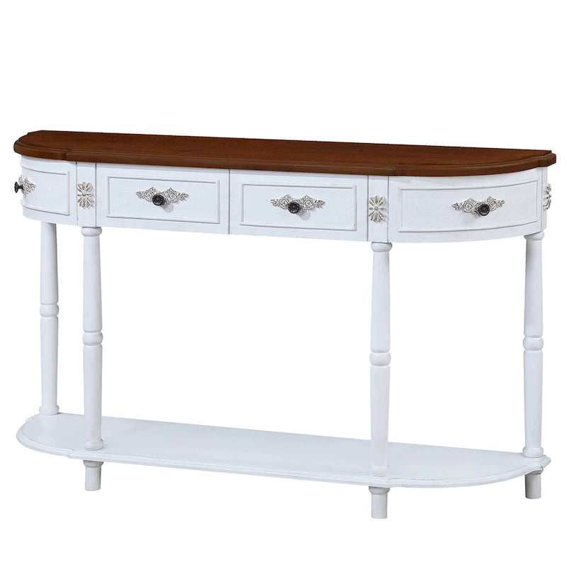 52 inch Circular Half Moon Sofa Table with Open Shelf and 2 Drawers 25