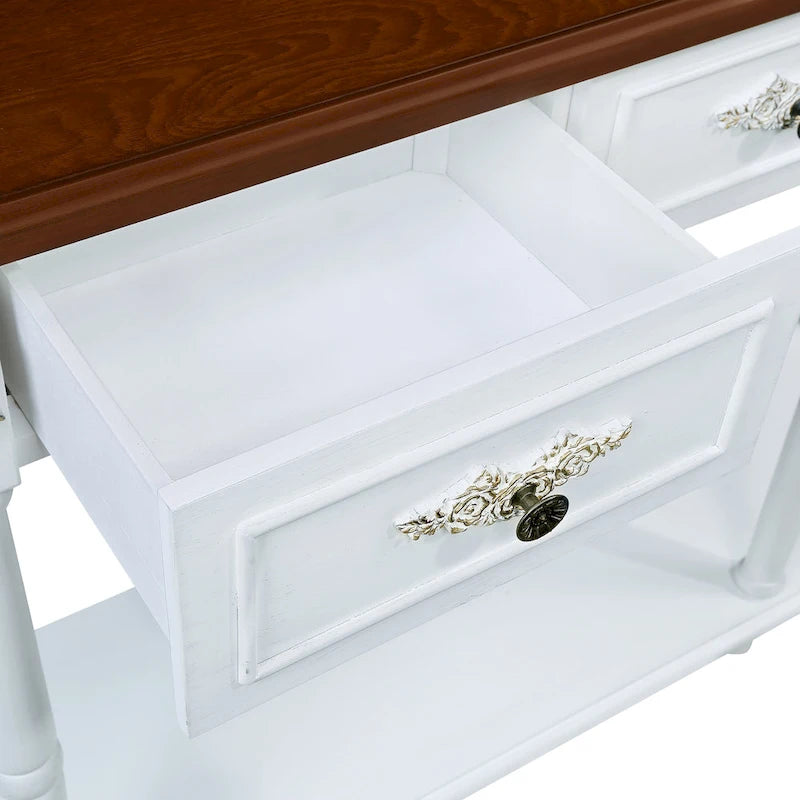 52 inch Circular Half Moon Sofa Table with Open Shelf and 2 Drawers 27