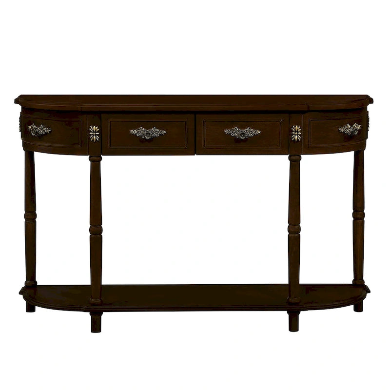 52 inch Circular Half Moon Sofa Table with Open Shelf and 2 Drawers 35