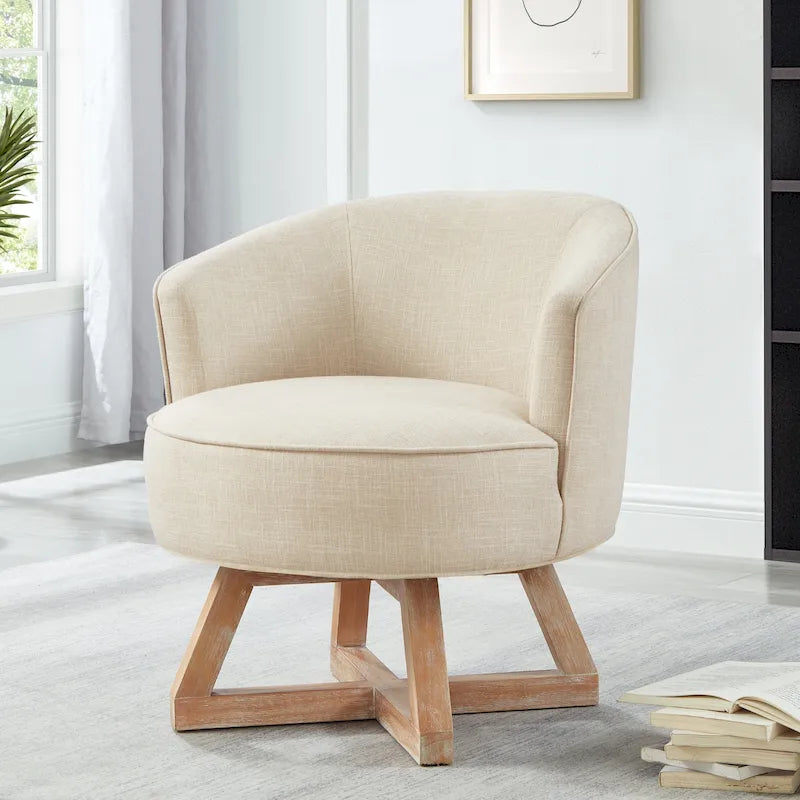 Poltrona girevole a barilotto in lino moderna beige da 27 pollici 7