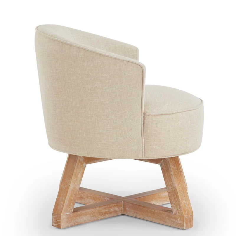 Poltrona girevole a barilotto in lino moderna beige da 27 pollici 3