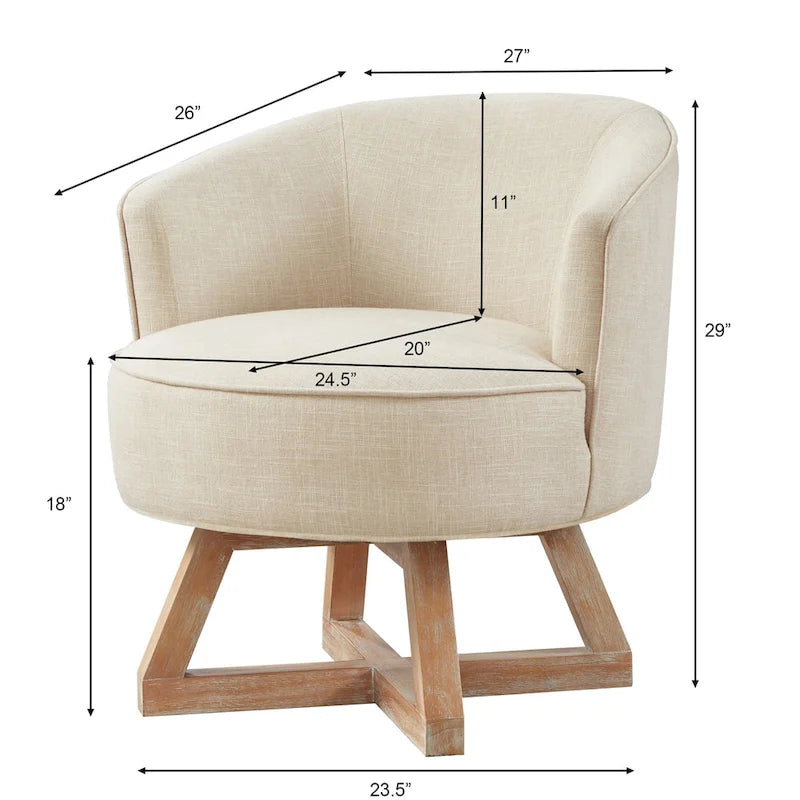 Poltrona girevole a barilotto in lino moderna beige da 27 pollici 6