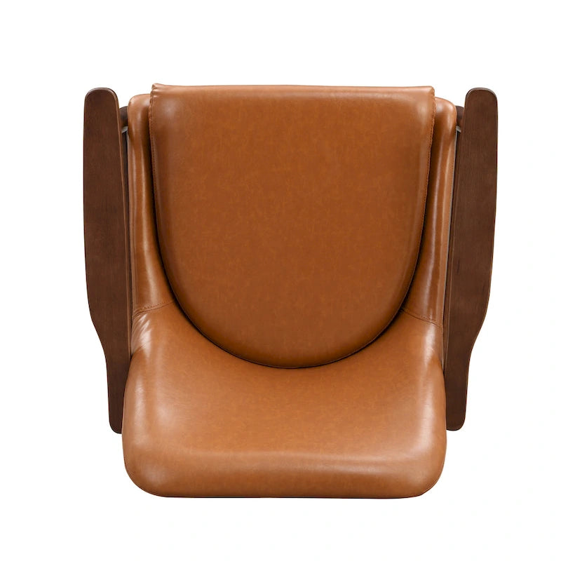 29.2 Mid-Century Faux Leather Accent Chair with Cushioned Seat, Solid Wood Frame, and Brass-Tipped Legs 9