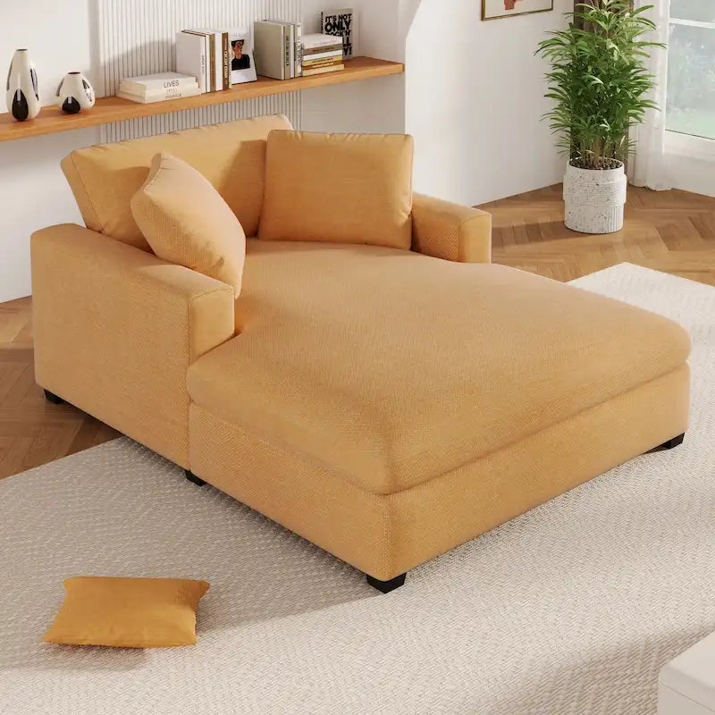 Yellow 53.5 Chaise Lounge Chair with Wood Legs 19