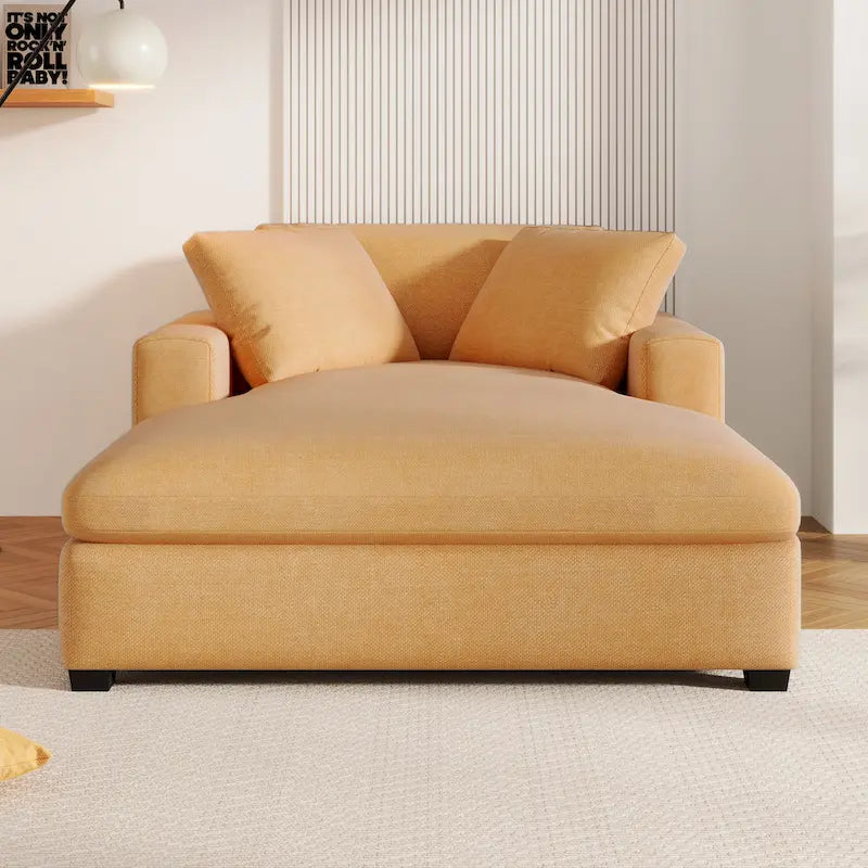 Yellow 53.5 Chaise Lounge Chair with Wood Legs